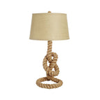 Fabric White Desk Light Barrel 1 Head Industrial Night Table Lamp with Coarse Knots Rope Base for Living Room
