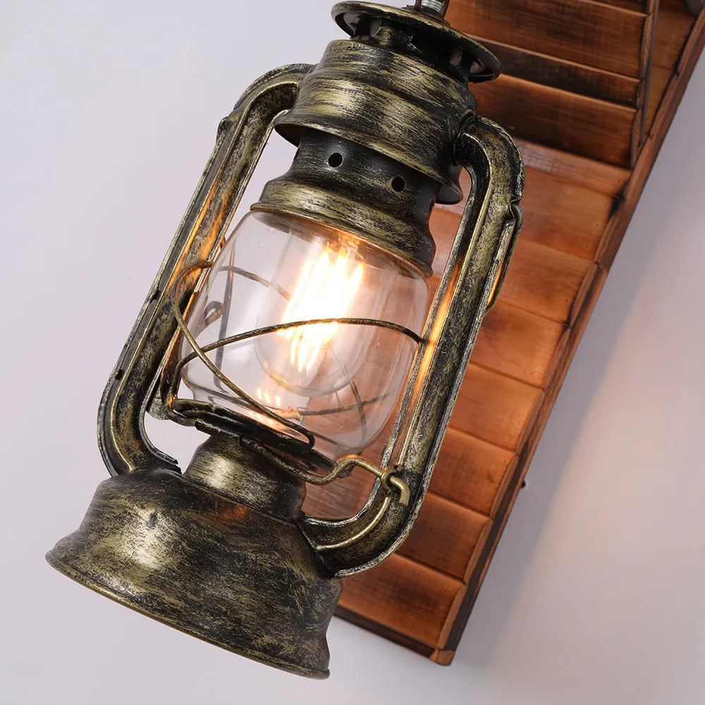 Lyros Lantern Vintage Wooden Rustic Wall Lamp