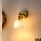 Vintage Brass Tulip Glass Wall Sconce 1-Light