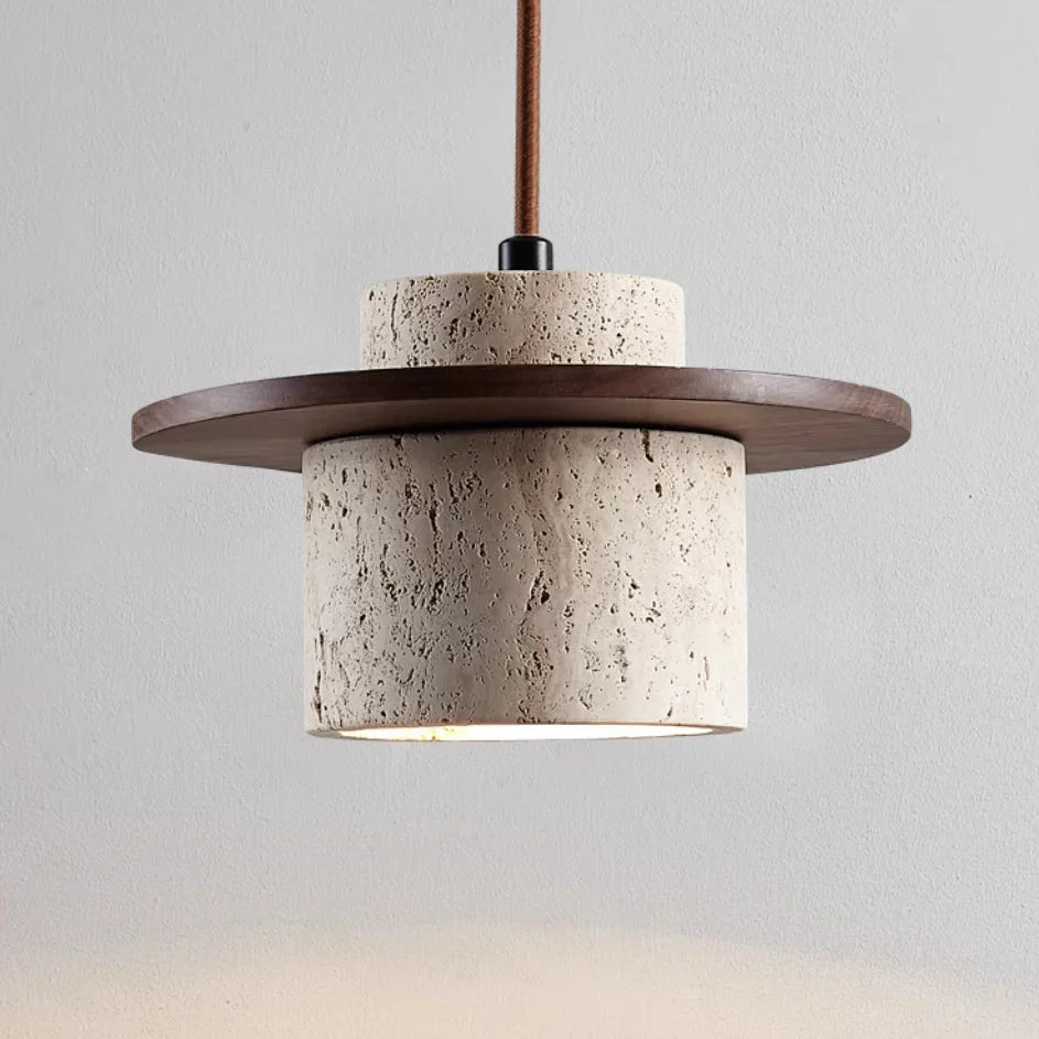 Modern Hanging Lamp Made of Stone and Wood