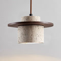 Modern Hanging Lamp Made of Stone and Wood