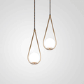 Metal Teardrop Hanging Ceiling Light Minimalism 1 Bulb Brass Finish Drop Pendant with Ball Cream Glass Shade
