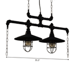 2/3 Heads Saucer Island Lighting Steampunk Black Iron Hanging Light Fixture with Cage and Chain Deco