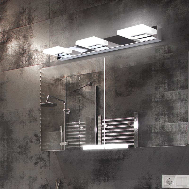 Arisha Design LED Square Mirror Wall Sconce Modern Metal/Acrylic Silver Bathroom