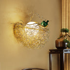 Opal Glass Globe Wall Sconce Light with Bird Nest Design Postmodern 1 Light Gold Wall Lamp, 14"/15" Wide