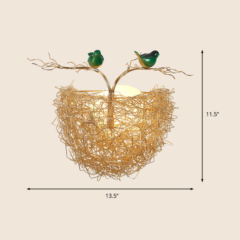 Opal Glass Globe Wall Sconce Light with Bird Nest Design Postmodern 1 Light Gold Wall Lamp, 14"/15" Wide