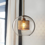 Hessa Contemporary Golden Pendant Light, Glass, Globe/Cylindric
