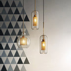Hessa Contemporary Golden Pendant Light, Glass, Globe/Cylindric