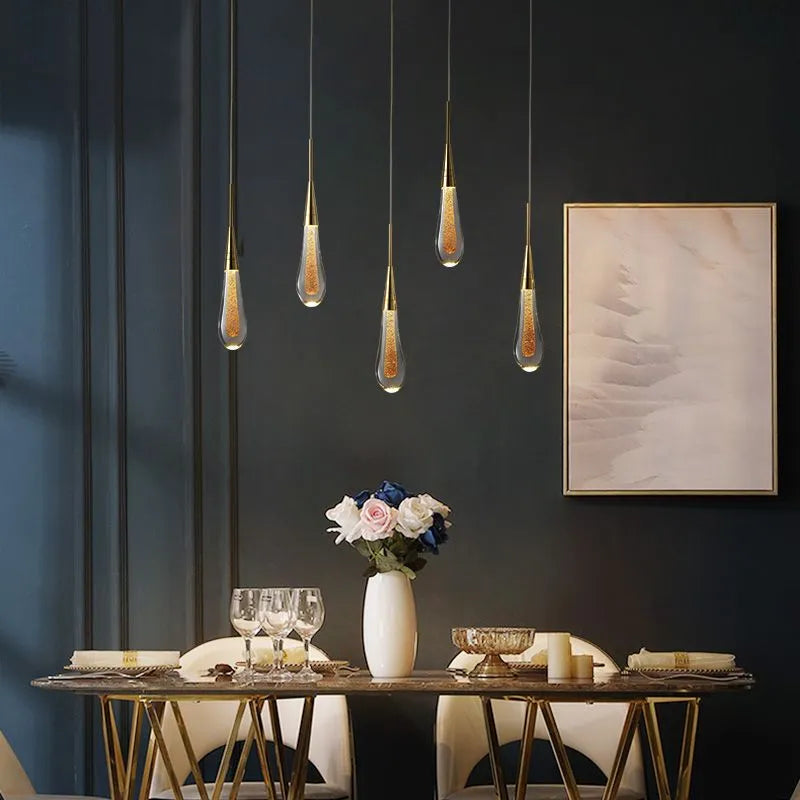 Kristy Pendant Light Drop Shape Gold Bedroom Crystal/Metal 1/3/5-bulb