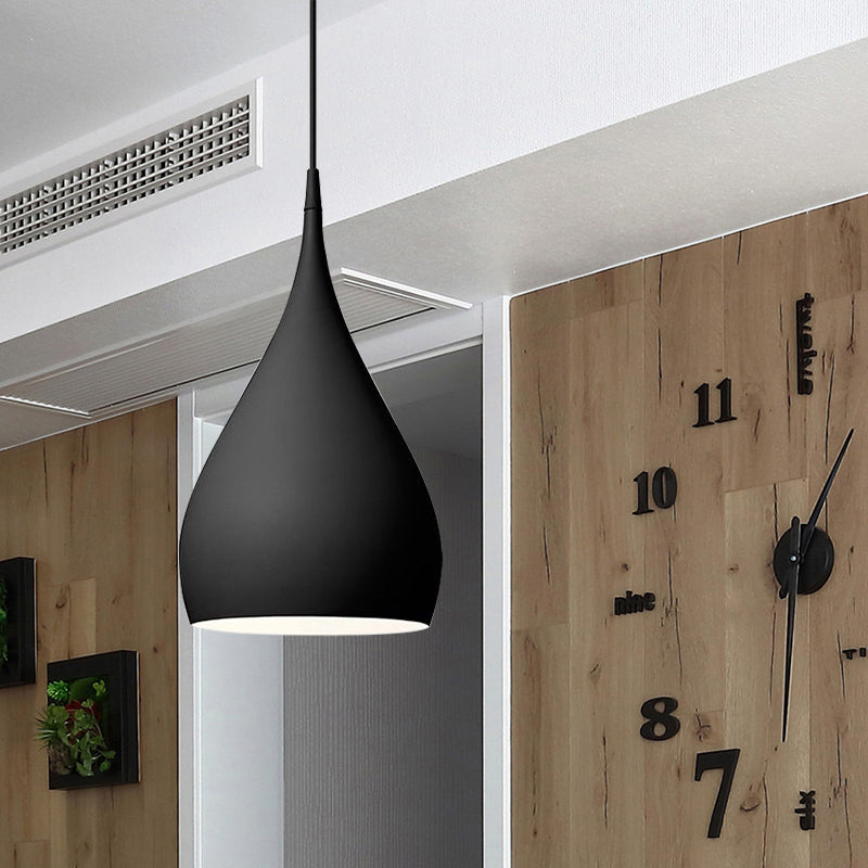 6.5"/10" Wide Teardrop Pendant Lighting Modern Metal 1 Light Black/White/Red Hanging Light