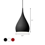 6.5"/10" Wide Teardrop Pendant Lighting Modern Metal 1 Light Black/White/Red Hanging Light