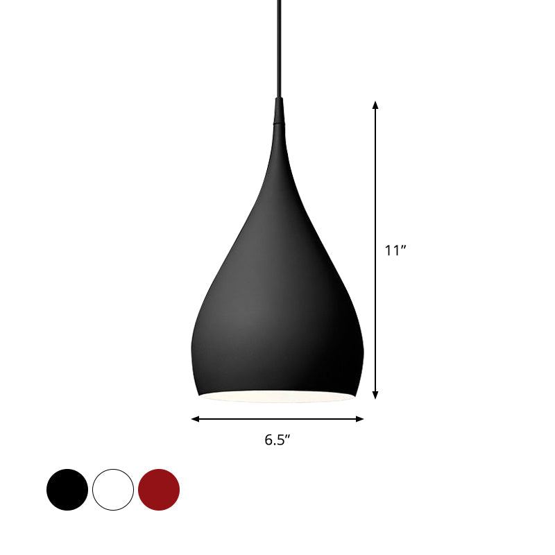 6.5"/10" Wide Teardrop Pendant Lighting Modern Metal 1 Light Black/White/Red Hanging Light