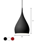 6.5"/10" Wide Teardrop Pendant Lighting Modern Metal 1 Light Black/White/Red Hanging Light