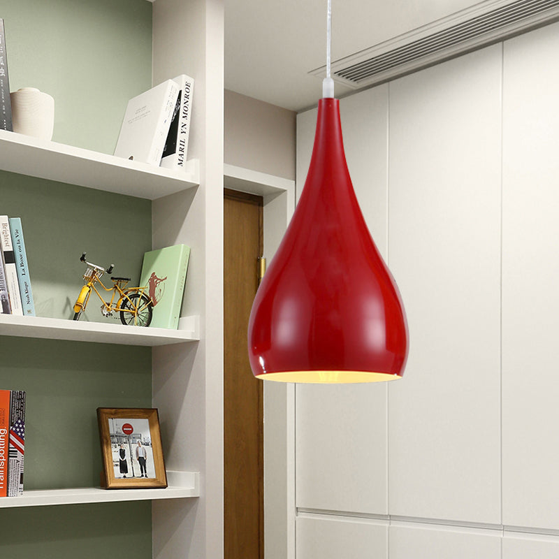 6.5"/10" Wide Teardrop Pendant Lighting Modern Metal 1 Light Black/White/Red Hanging Light
