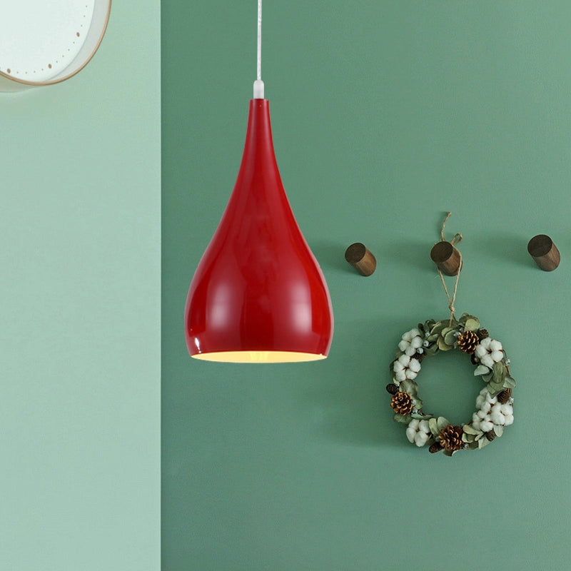 6.5"/10" Wide Teardrop Pendant Lighting Modern Metal 1 Light Black/White/Red Hanging Light
