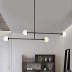 Black Linear Chandelier Light Modern Style 4 Heads Metal Pendant Lamp with Ball Glass Shade for Dining Room