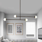 Black Linear Chandelier Light Modern Style 4 Heads Metal Pendant Lamp with Ball Glass Shade for Dining Room