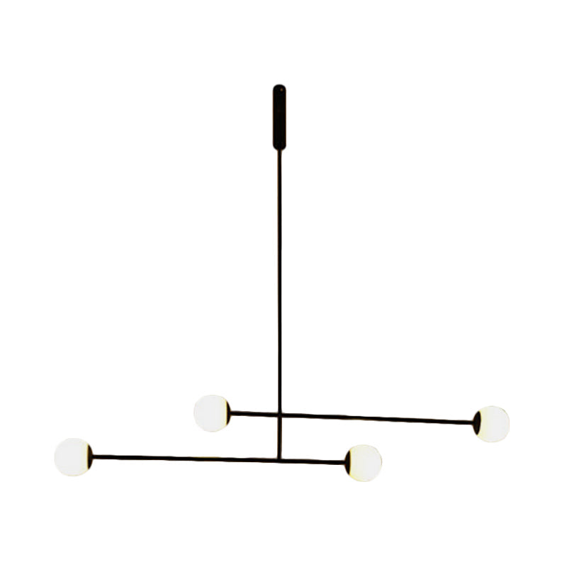 Black Linear Chandelier Light Modern Style 4 Heads Metal Pendant Lamp with Ball Glass Shade for Dining Room