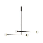 Black Linear Chandelier Light Modern Style 4 Heads Metal Pendant Lamp with Ball Glass Shade for Dining Room