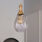 Black/Brass Teardrop Ceiling Light Industrial Clear/Amber/Grey Water Glass 1-Light Bedroom Pendant Lighting Fixture