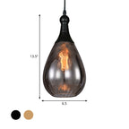Black/Brass Teardrop Ceiling Light Industrial Clear/Amber/Grey Water Glass 1-Light Bedroom Pendant Lighting Fixture