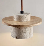 Modern Hanging Lamp Made of Stone and Wood