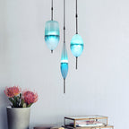 Modernist Teardrop Cluster Pendant Glass 3 Lights Living Room Hanging Light Fixture in Blue