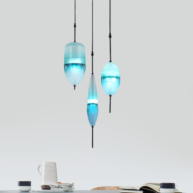 Modernist Teardrop Cluster Pendant Glass 3 Lights Living Room Hanging Light Fixture in Blue