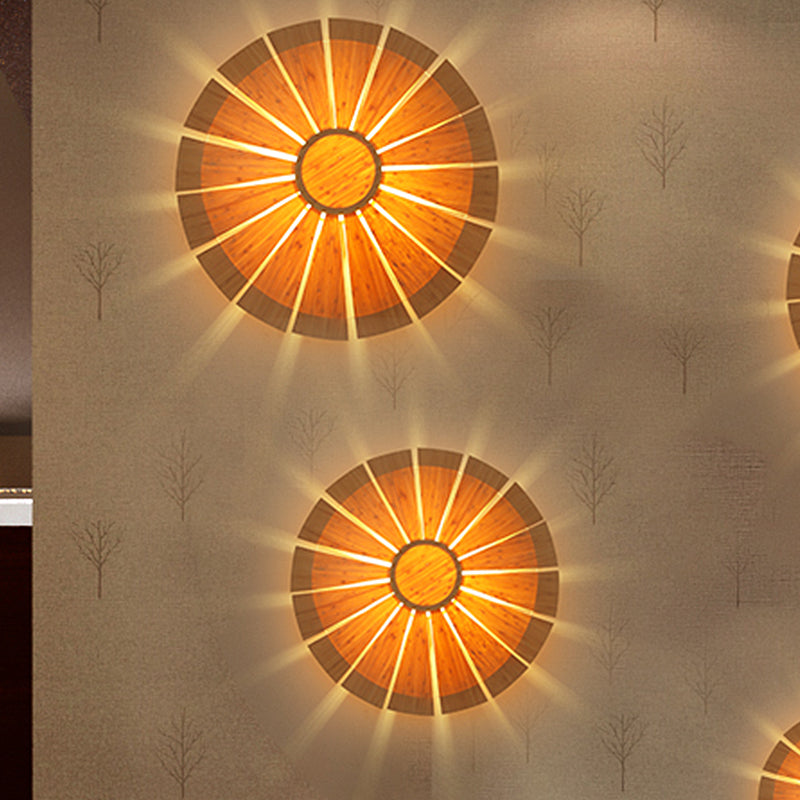 19.5"/23.5" Dia Circular Wall Sconce Lighting Modern Style Wood Veneer 1 Light Living Room Wall Lamp