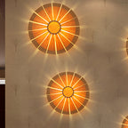 19.5"/23.5" Dia Circular Wall Sconce Lighting Modern Style Wood Veneer 1 Light Living Room Wall Lamp