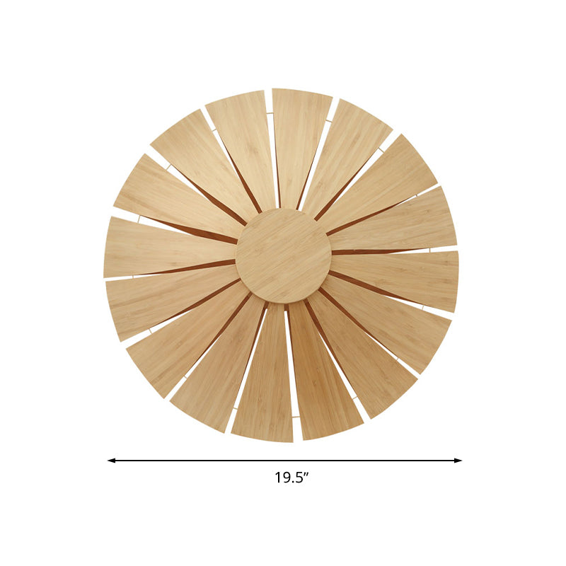 19.5"/23.5" Dia Circular Wall Sconce Lighting Modern Style Wood Veneer 1 Light Living Room Wall Lamp