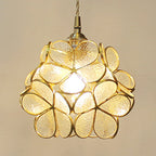 1 Light Flower Hanging Ceiling Light Tiffany Style Blue/Clear/Pink Stainless Glass Suspension Pendant Light