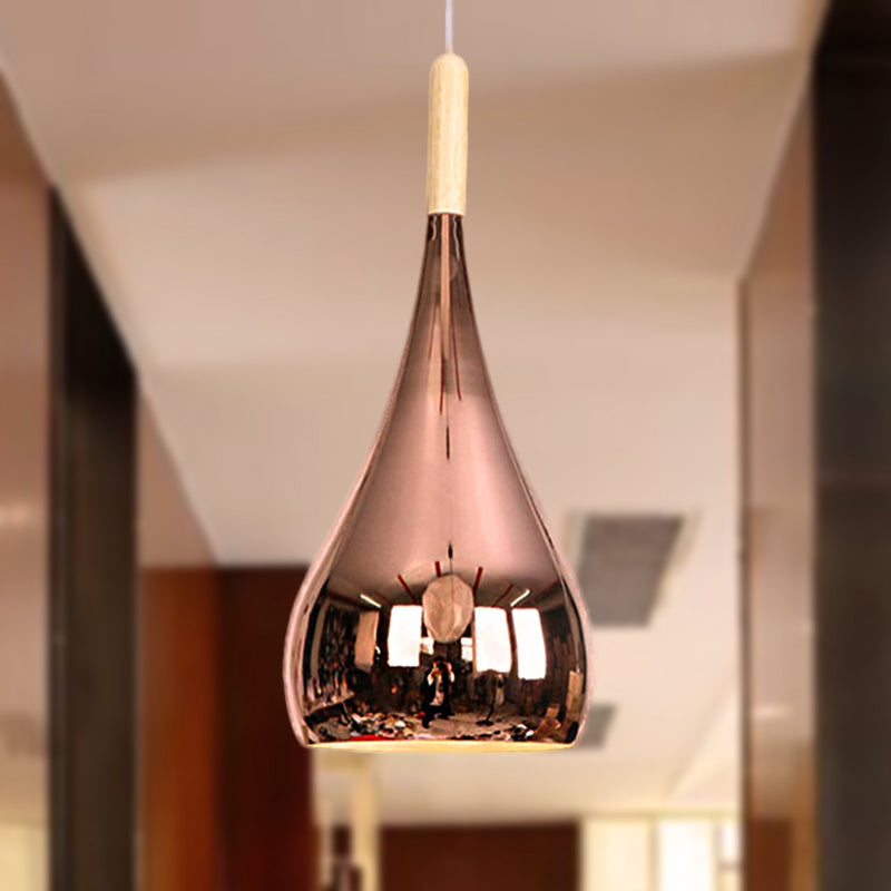 1 Bulb Teardrop Shade Hanging Light Fixture Contemporary Chrome/Rose Gold Metal Pendant Ceiling Light for Kitchen