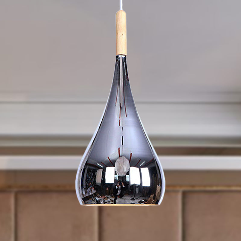 1 Bulb Teardrop Shade Hanging Light Fixture Contemporary Chrome/Rose Gold Metal Pendant Ceiling Light for Kitchen