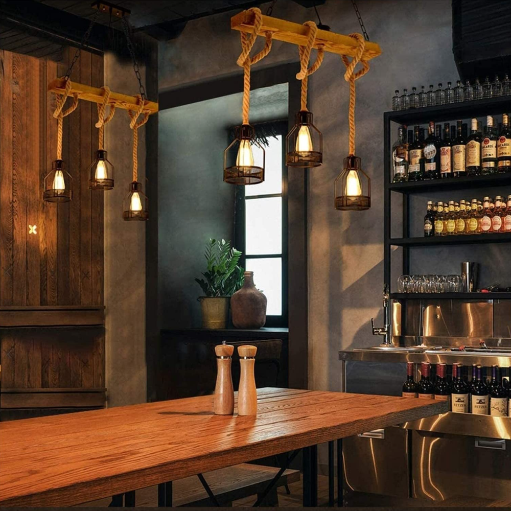 Epoch Industrial Retro LED Suspension Lamp in Black Metal, For Bar