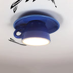 Coffee Cup Ceramics Flush Ceiling Lighting Macaron 1 Light Pink/Blue/Yellow Finish LED Flush Mounted Lamp