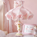Royal Dress Girl's Bedside Night Lamp Fabric 1-Light Kids Style Table Light with Sculpted Base in Pink