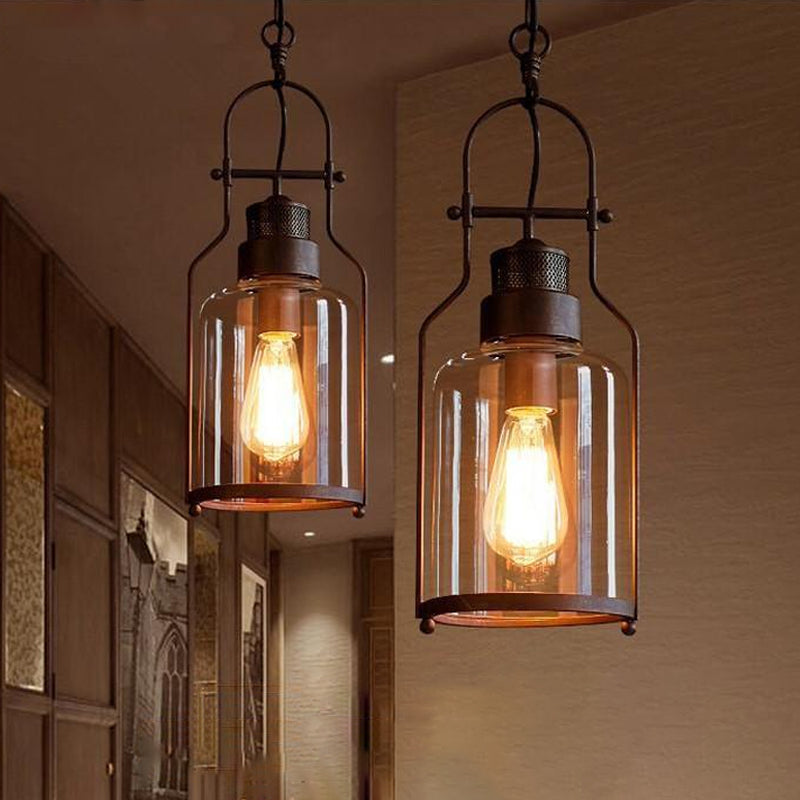 Black/Rust 1 Light Pendant Ceiling Light Farmhouse Clear Glass Mason Jar Hanging Lamp