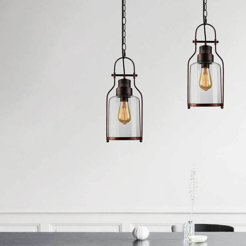Black/Rust 1 Light Pendant Ceiling Light Farmhouse Clear Glass Mason Jar Hanging Lamp