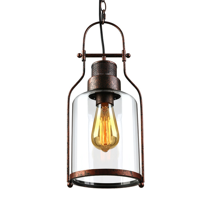 Black/Rust 1 Light Pendant Ceiling Light Farmhouse Clear Glass Mason Jar Hanging Lamp