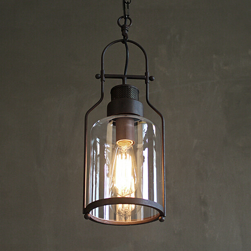 Black/Rust 1 Light Pendant Ceiling Light Farmhouse Clear Glass Mason Jar Hanging Lamp