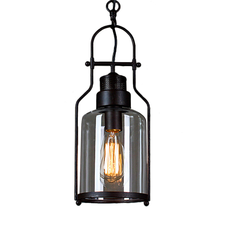 Black/Rust 1 Light Pendant Ceiling Light Farmhouse Clear Glass Mason Jar Hanging Lamp