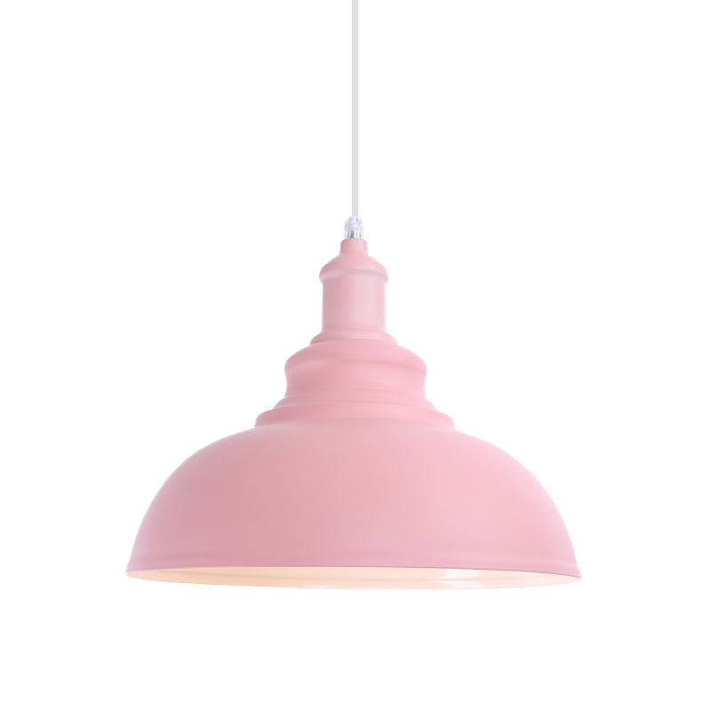 1 Bulb Bowl Hanging Fixture Industrial Stylish Pink/Yellow Metal Pendant Lamp for Living Room