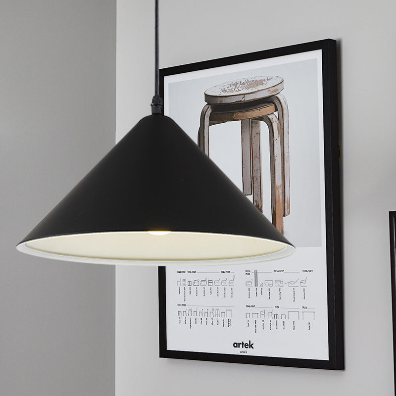 Nordic Cone Hanging Lamp Metal 1 Light Black/White/Red Pendant Light Fixture for Dining Room, 12.5"/16.5" Wide