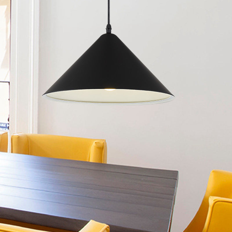 Nordic Cone Hanging Lamp Metal 1 Light Black/White/Red Pendant Light Fixture for Dining Room, 12.5"/16.5" Wide