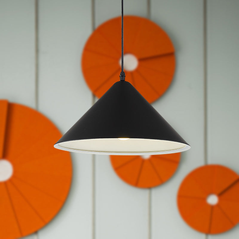 Nordic Cone Hanging Lamp Metal 1 Light Black/White/Red Pendant Light Fixture for Dining Room, 12.5"/16.5" Wide