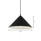 Nordic Cone Hanging Lamp Metal 1 Light Black/White/Red Pendant Light Fixture for Dining Room, 12.5"/16.5" Wide