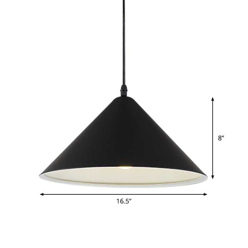 Nordic Cone Hanging Lamp Metal 1 Light Black/White/Red Pendant Light Fixture for Dining Room, 12.5"/16.5" Wide