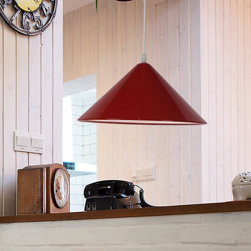 Nordic Cone Hanging Lamp Metal 1 Light Black/White/Red Pendant Light Fixture for Dining Room, 12.5"/16.5" Wide