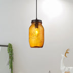 1-Light Pendant Lighting Modern Caged Mason Jar Blown Glass Hanging Ceiling Light in Red/Green/Amber
